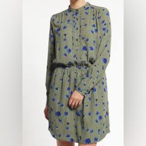 Banana Republic Floral Shirt Dress Green Blue Long Sleeve Size Small